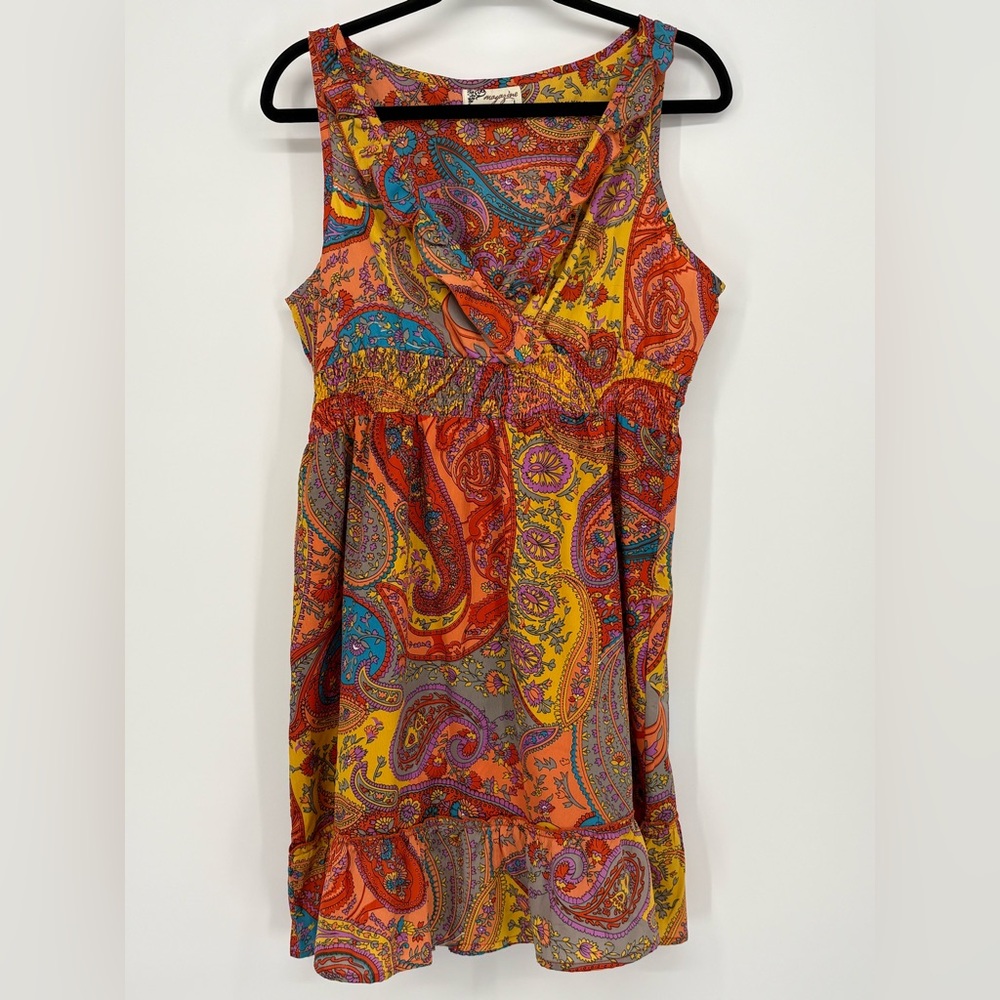 MAGAZINE Dress Paisley Print Sleeveless V Neck Women’s Large 100% Silk